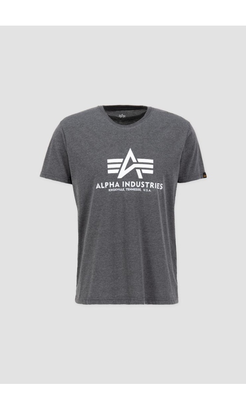 Alpha Industries Ανδρικό BASIC T-Shirt Βαμβακερό Regular-Fit - Charcoal Heather / White