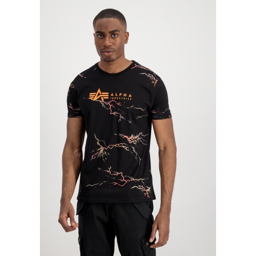 Alpha Intustries Ανδρικό Lightning AOP T T-Shirt Βαμβακερό Regular-Fit – Black/Orange