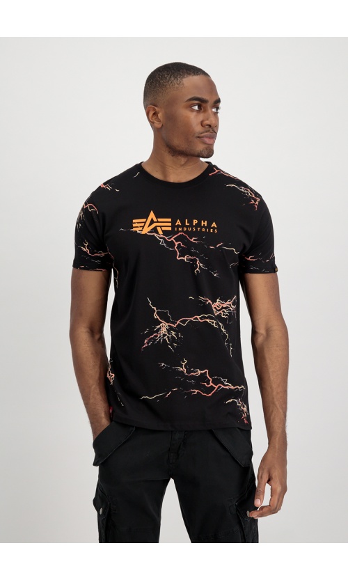 Alpha Intustries Ανδρικό Lightning AOP T T-Shirt Βαμβακερό Regular-Fit – Black/Orange