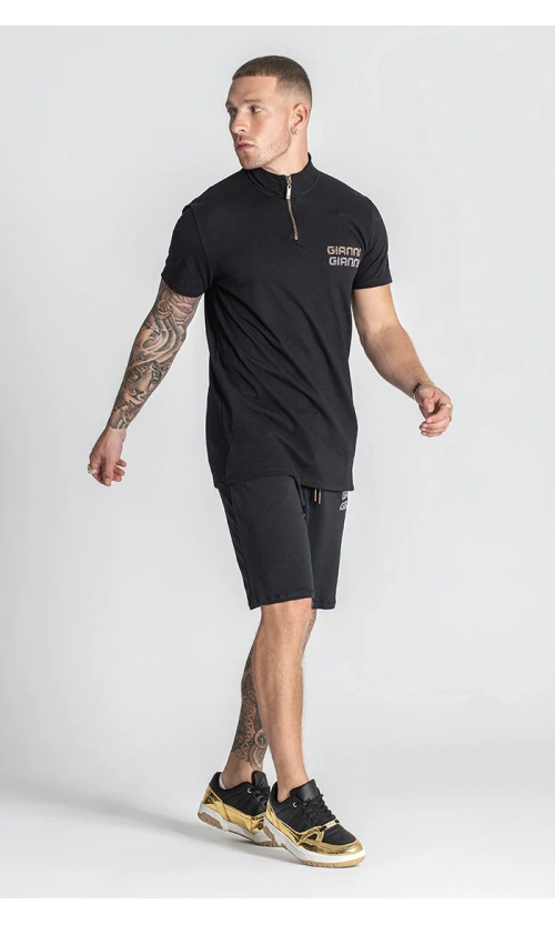 Gianni Kavanagh Ανδρικό GLIMPSE UP Pique Zip Polo Shirt Βαμβακερό Slim-Fit – Black