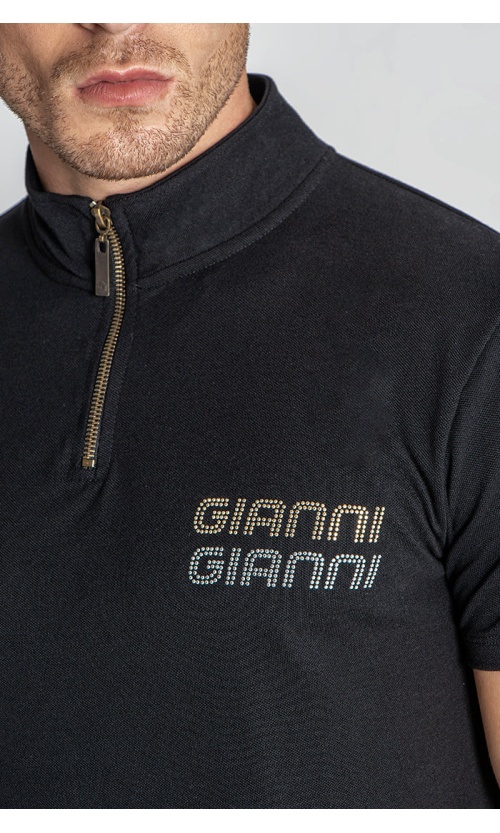 Gianni Kavanagh Ανδρικό GLIMPSE UP Pique Zip Polo Shirt Βαμβακερό Slim-Fit – Μαύρο