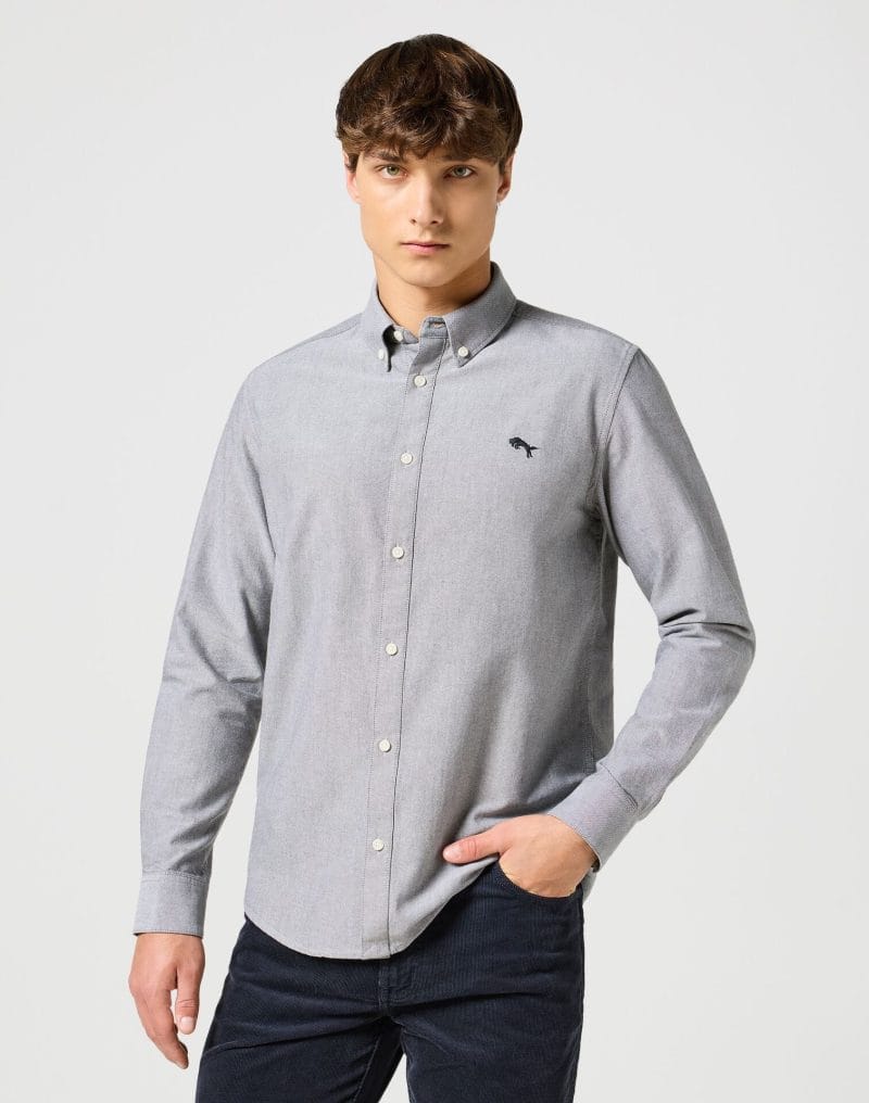 Wrangler Ανδρικό Πουκάμισο Oxford Μακρυμάνικο 112357230 Βαμβακερό Regular-Fit – Grey