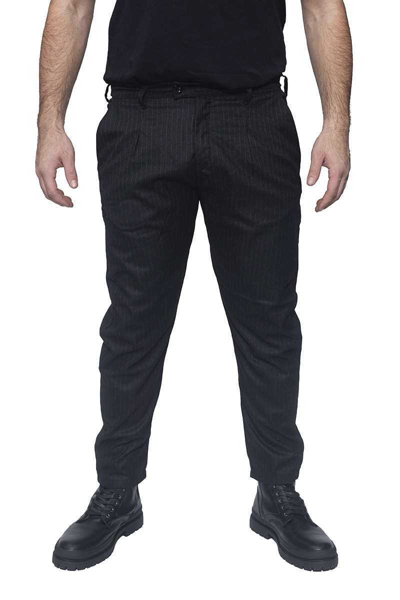 Cover Denim Ανδρικό NEW WILLY K0111-31 Chinos Ριγέ με Πιέτα Παντελόνι – Black