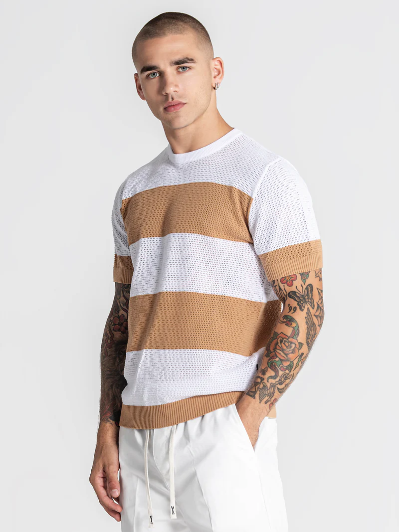 Gianni Kavanagh Ανδρικό STRIPED Πλεκτό T-Shirt - Camel