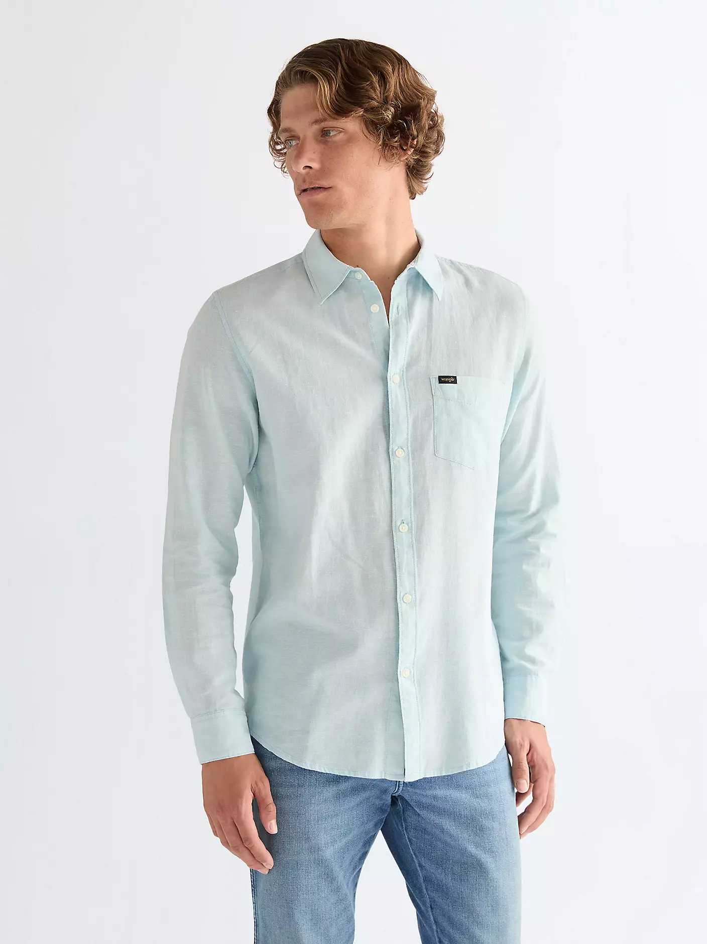 Wrangler Ανδρικό Λινό Πουκάμισο 112378039 – Light Cyan