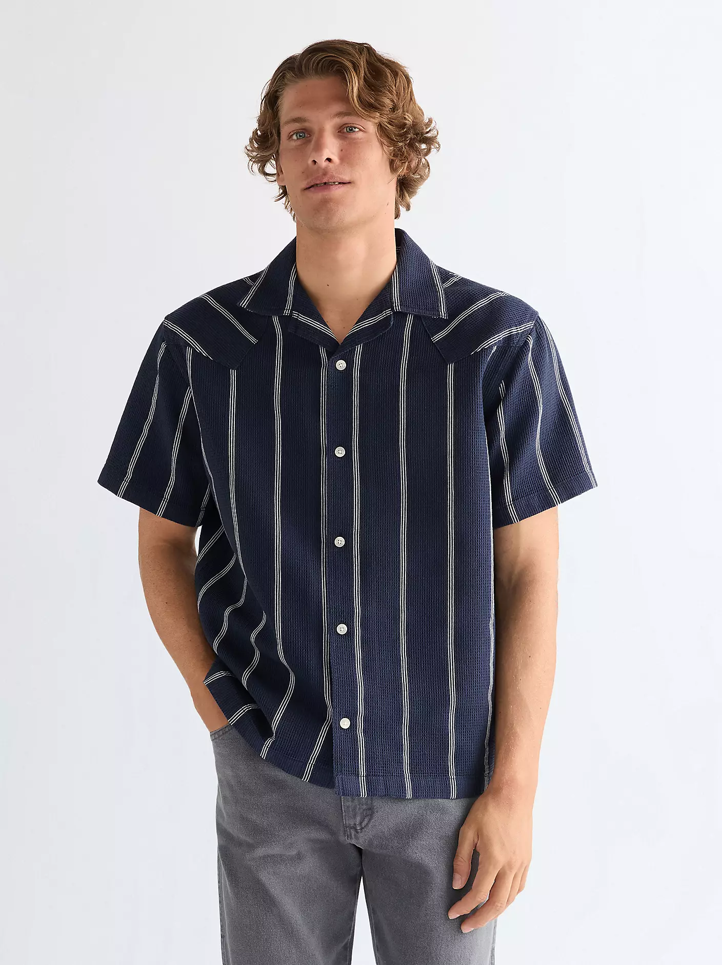 Wrangler Ανδρικό W Resort Ριγέ Πουκάμισο 112378102 – Navy Blue