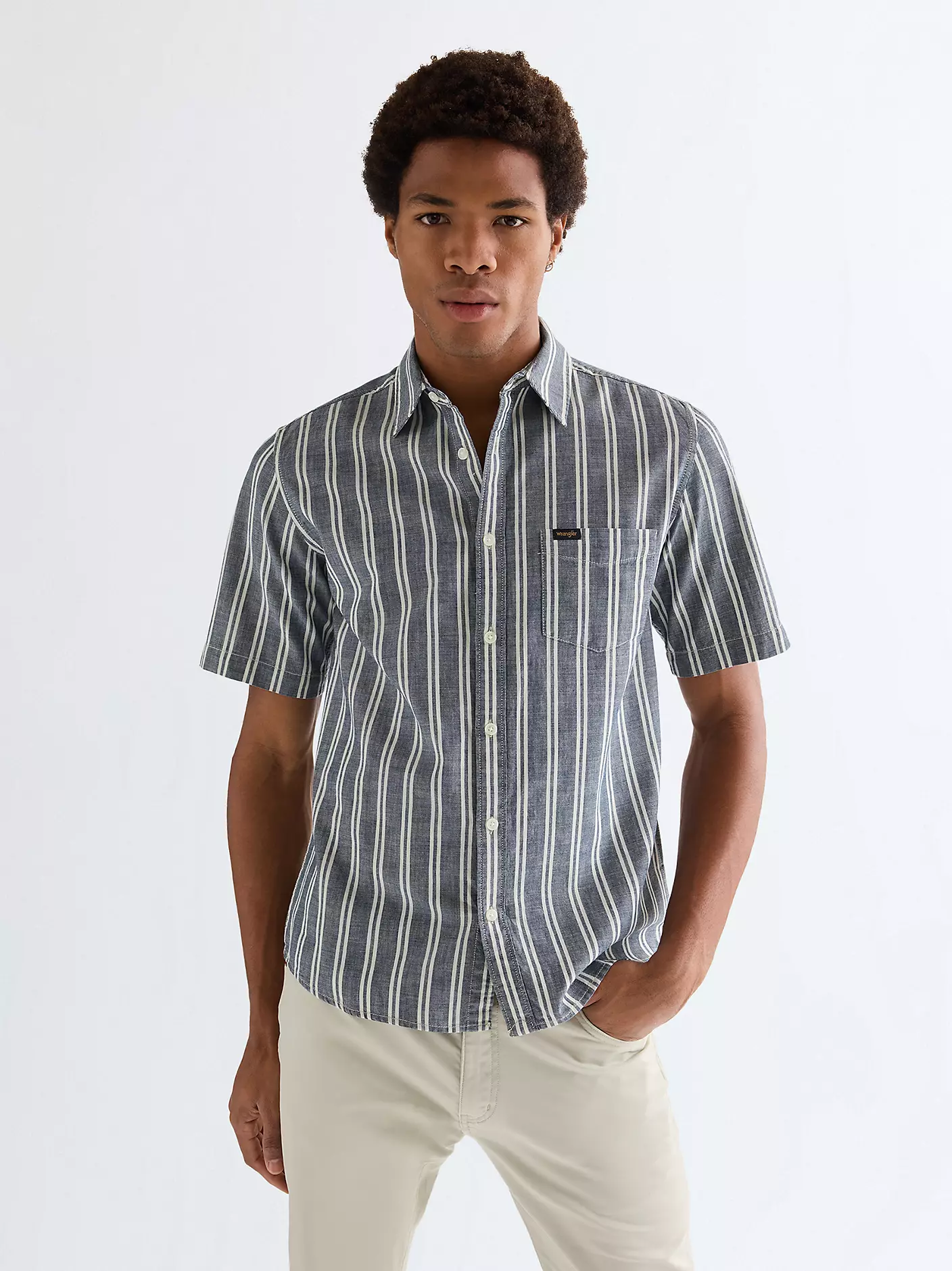 Wrangler Ανδρικό Chambray Ριγέ Πουκάμισο 112378121 – Indigo Blue