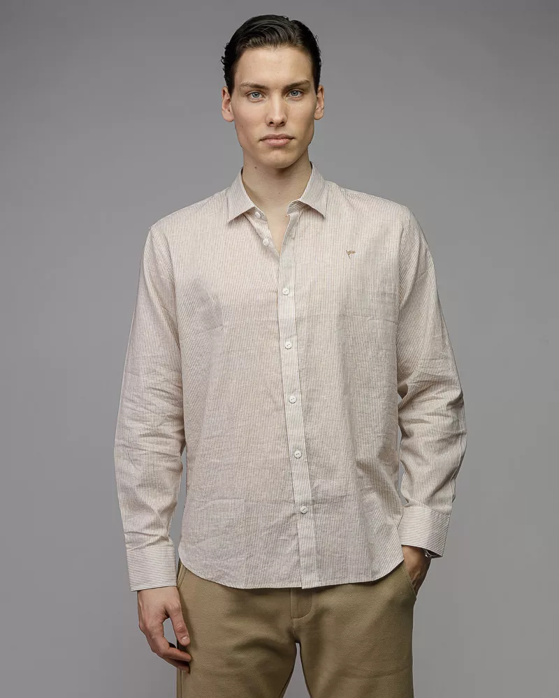 Devergo Ανδρικό Λινό Ριγέ Πουκάμισο 5000 – Beige