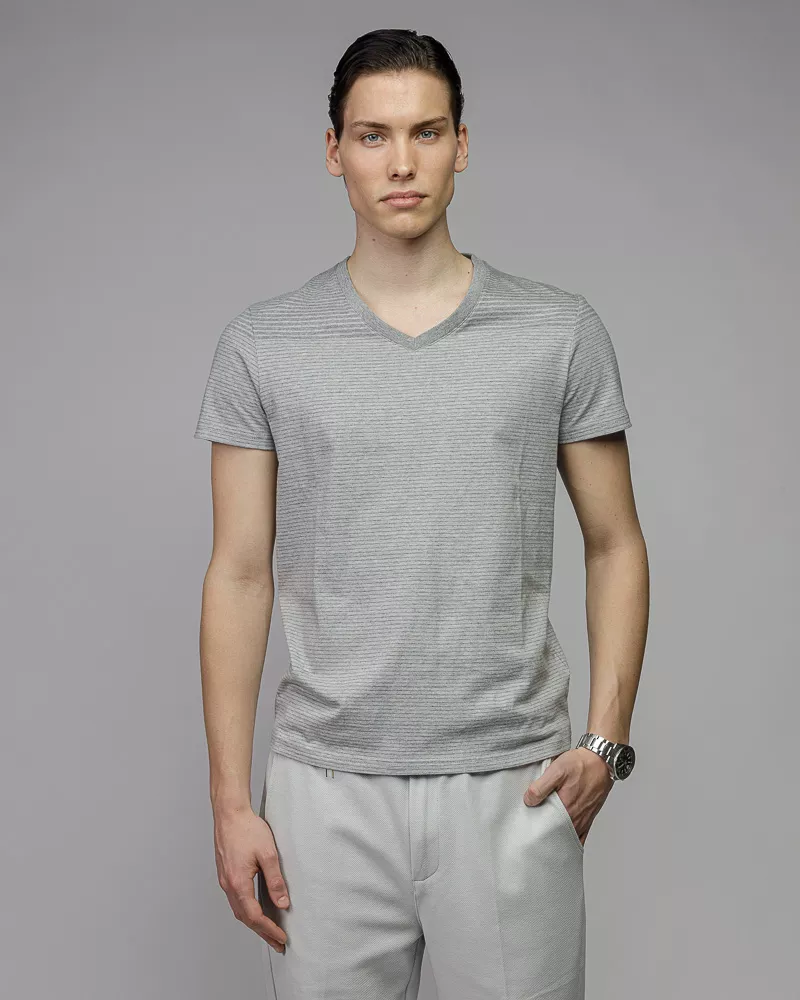 Devergo Ανδρικό Ριγέ T-Shirt 4039 – Light Grey