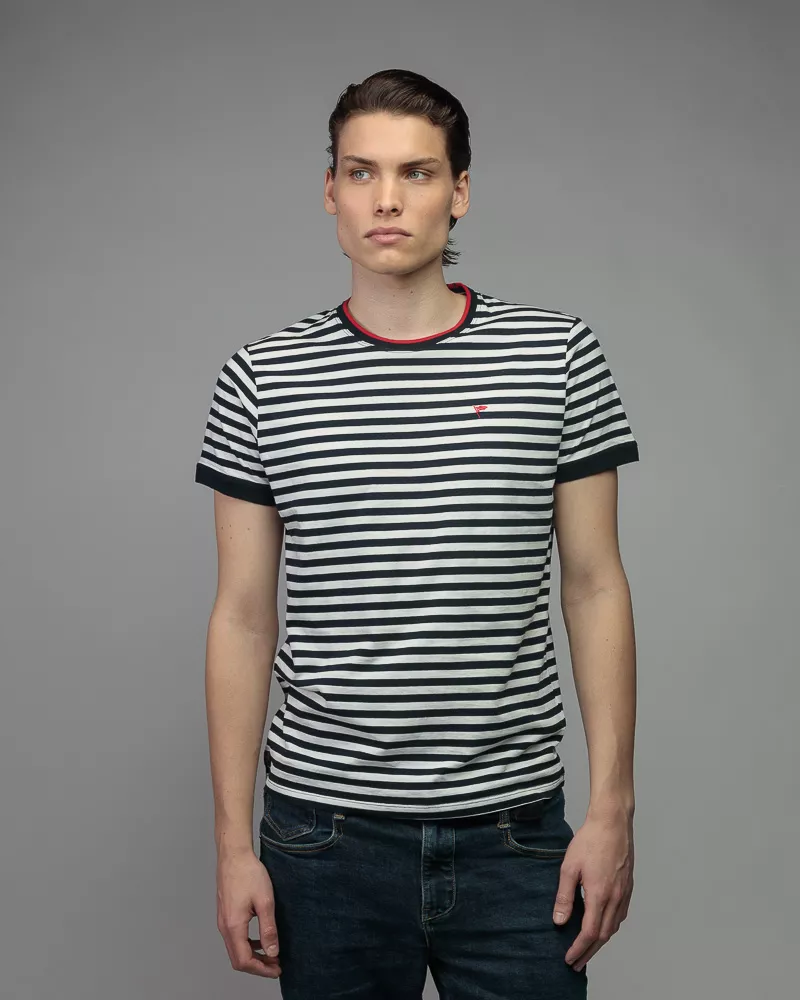 Devergo Ανδρικό Ριγέ T-Shirt 4030 – Navy Blue