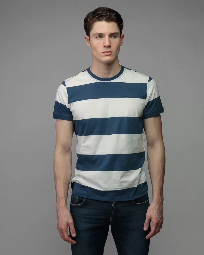 Devergo Ανδρικό Ριγέ T-Shirt 4030 – Blue