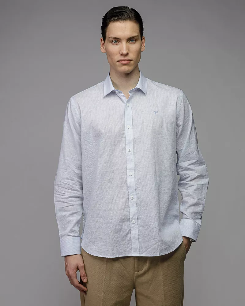 Devergo Ανδρικό Λινό Ριγέ Πουκάμισο 5000 – Light Blue