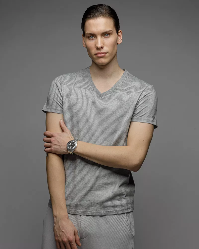 Devergo Ανδρικό Ριγέ T-Shirt 4039 – Light Grey