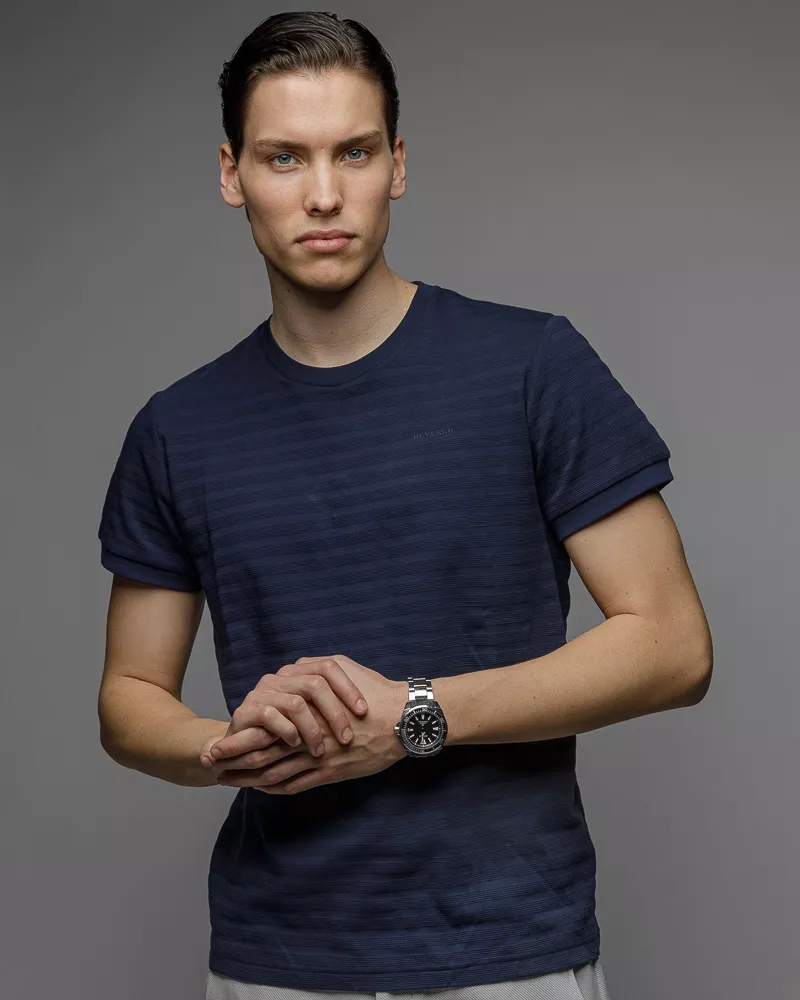 Devergo Ανδρικό Ριγέ T-Shirt 4016 – Navy Blue