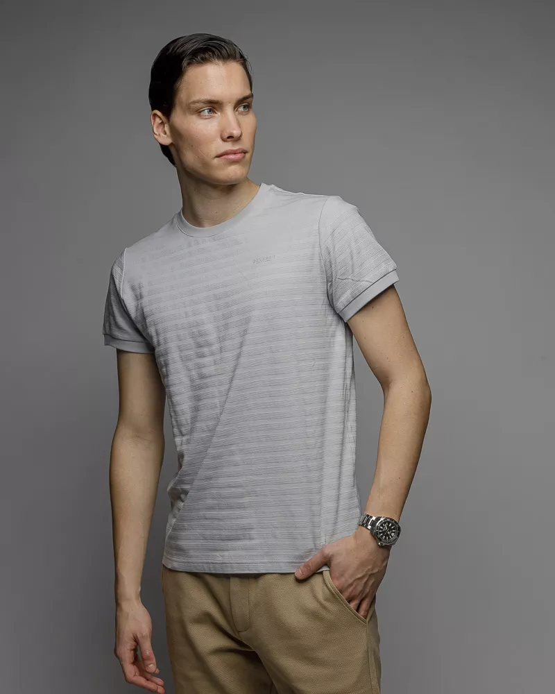 Devergo Ανδρικό Ριγέ T-Shirt 4016 – Light Grey