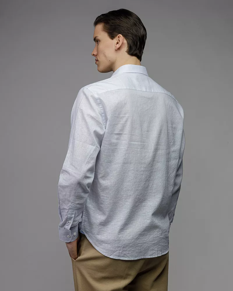 Devergo Ανδρικό Λινό Ριγέ Πουκάμισο 5000 – Light Blue