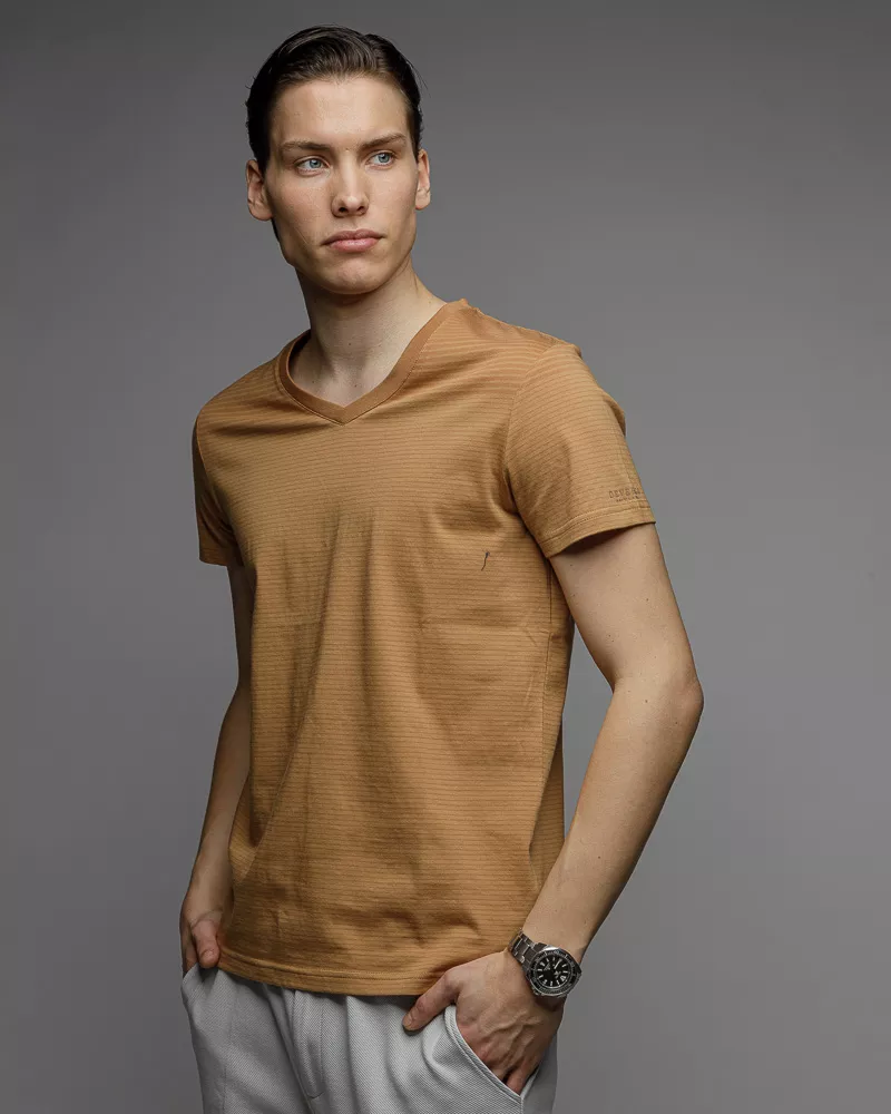Devergo Ανδρικό Ριγέ T-Shirt 4039 – Tan