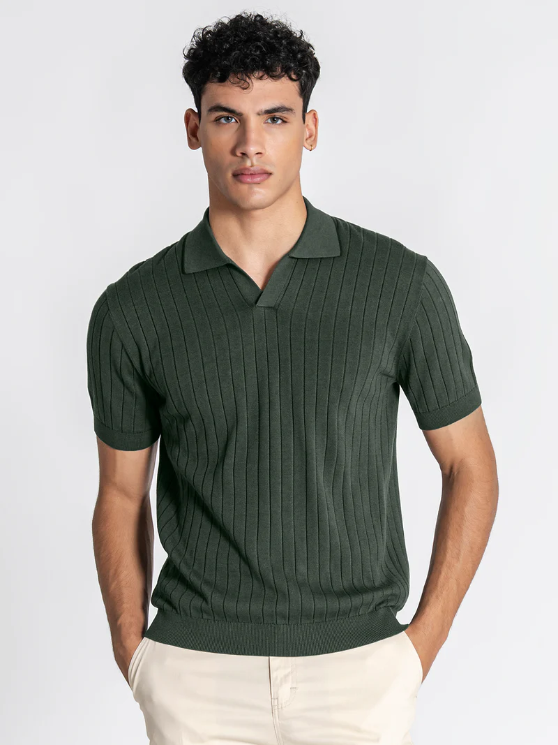 Gianni Kavanagh Ανδρικό GG Πλεκτό ''V'' Polo Shirt – Green
